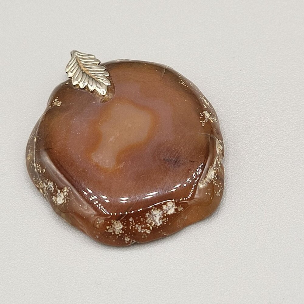Large Brown Agate Slice Pendant Natural Pattern Silver Tone Necklace Craft